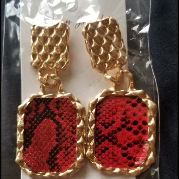 Red and Gold Snakeskin Earrings - Picture 1 of 2